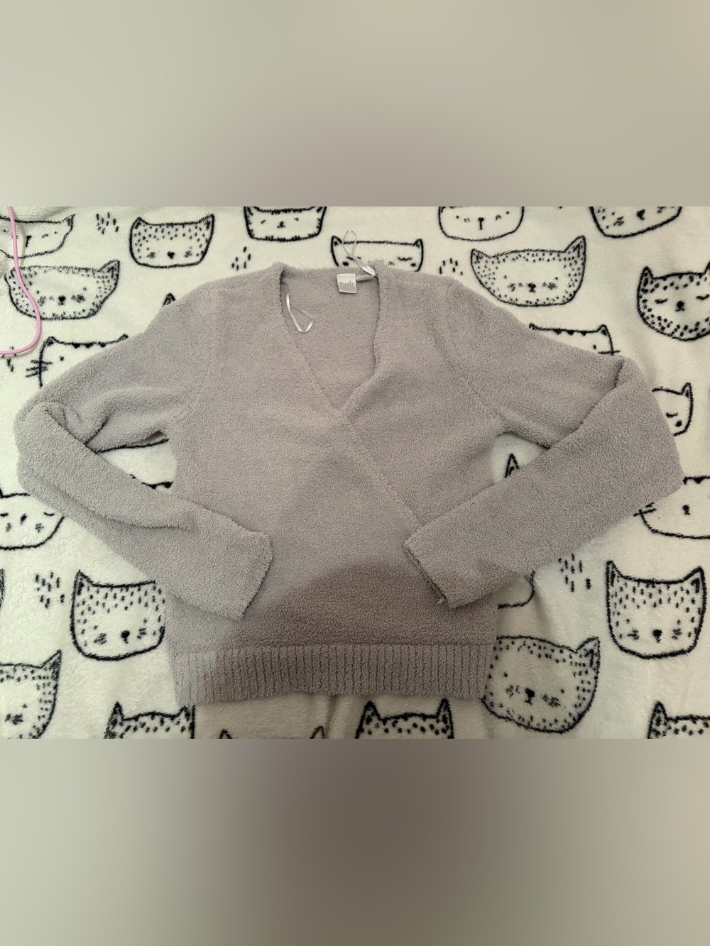 Twick grey fuzzy wrap sweater- size m